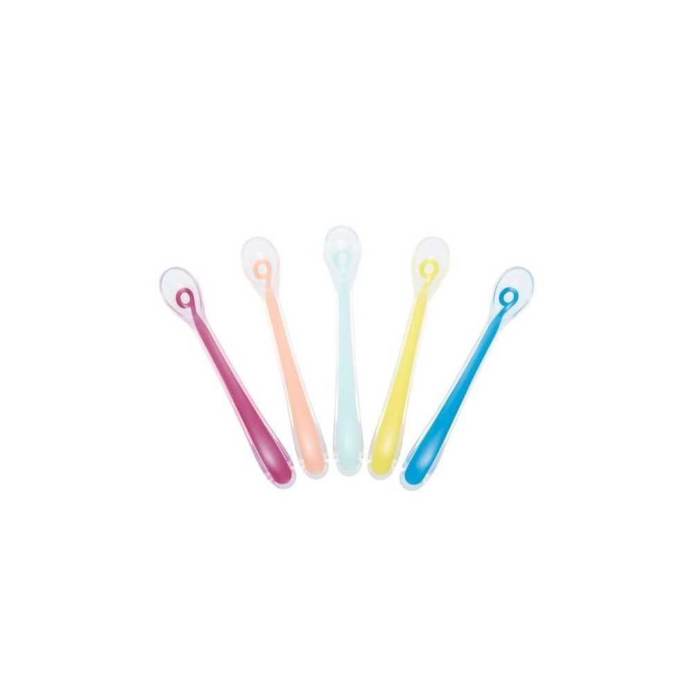 BABYMOOV Lot de 5 Cuilleres bébé 1er âge en silicone, ergonomiques,