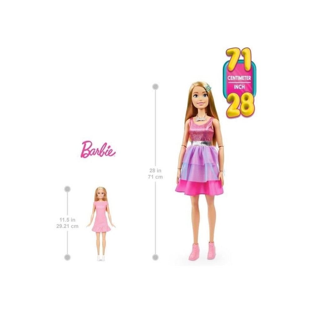 Barbie Tres grande poupée blonde 71 cm, robe rose irisée, Barbie Fas