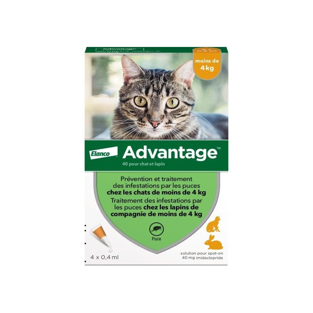 ADVANTAGE Solution Antipuce Chat Lapin 1 a 4kg 4 pipettes