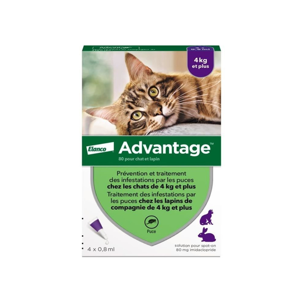 ADVANTAGE Solution Antipuce Chat Lapin +4kg 4 pipettes