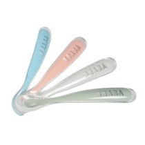 Cuilleres 1er âge en silicone - BEABA - Lot de 4 - Bleu, vert, rose -