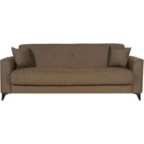 Canapé convertible 3 places - BERGAMO - Tissu marron - 2 coussins - c