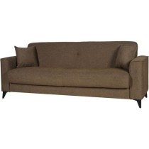 Canapé convertible 3 places - BERGAMO - Tissu marron - 2 coussins - c