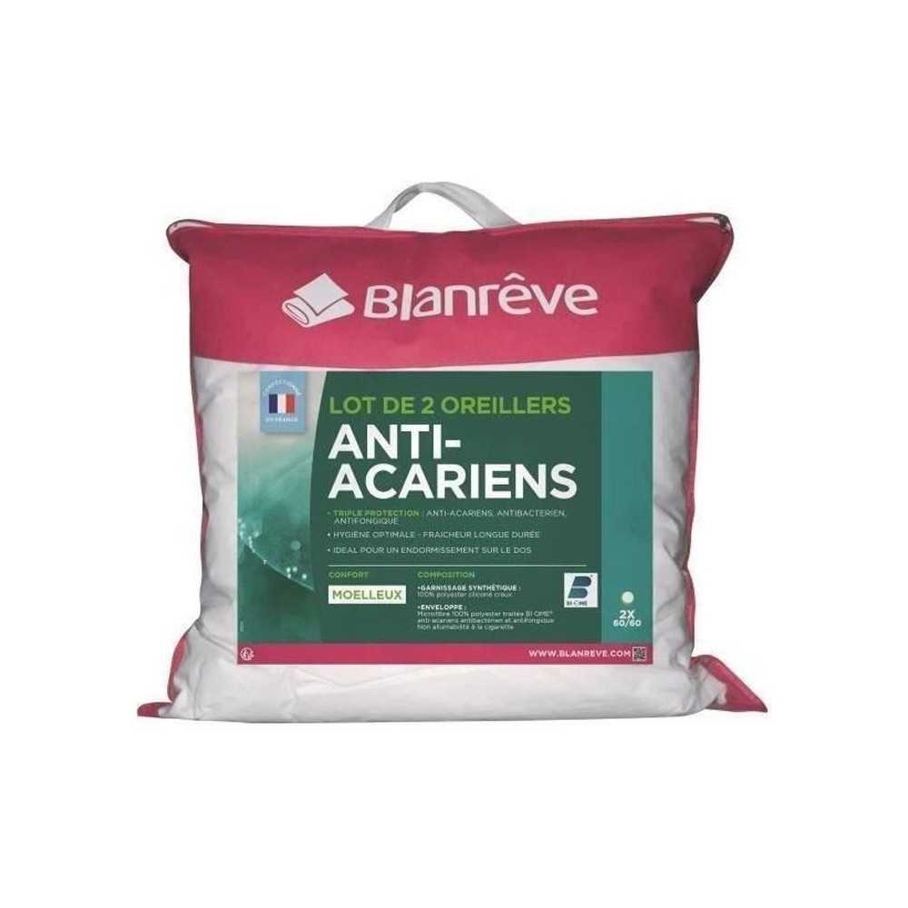 BLANREVE Lot de 2 Oreillers Triple Protection - 60 x 60 cm - Blanc