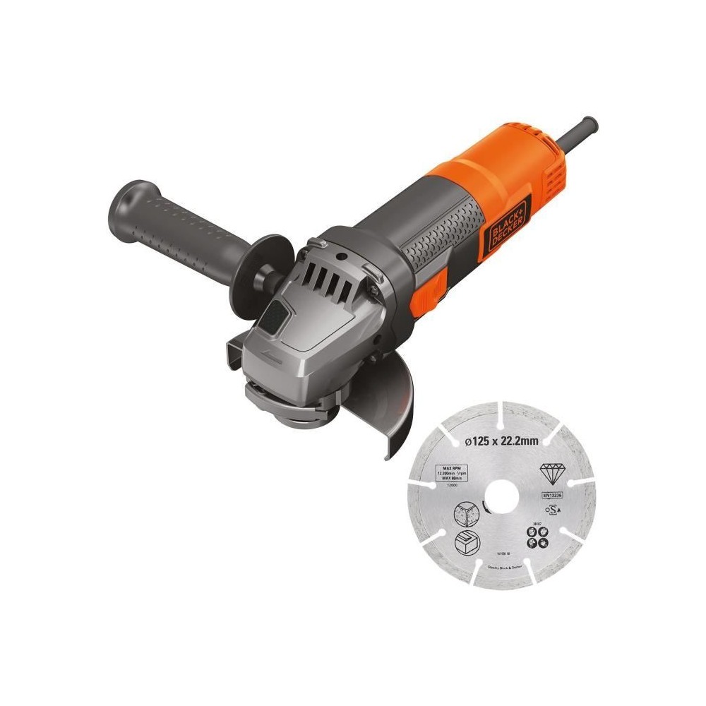 Meuleuse filaire - BLACK & DECKER - BEG220A1-QS - 900 W - 125 mm + 1 D