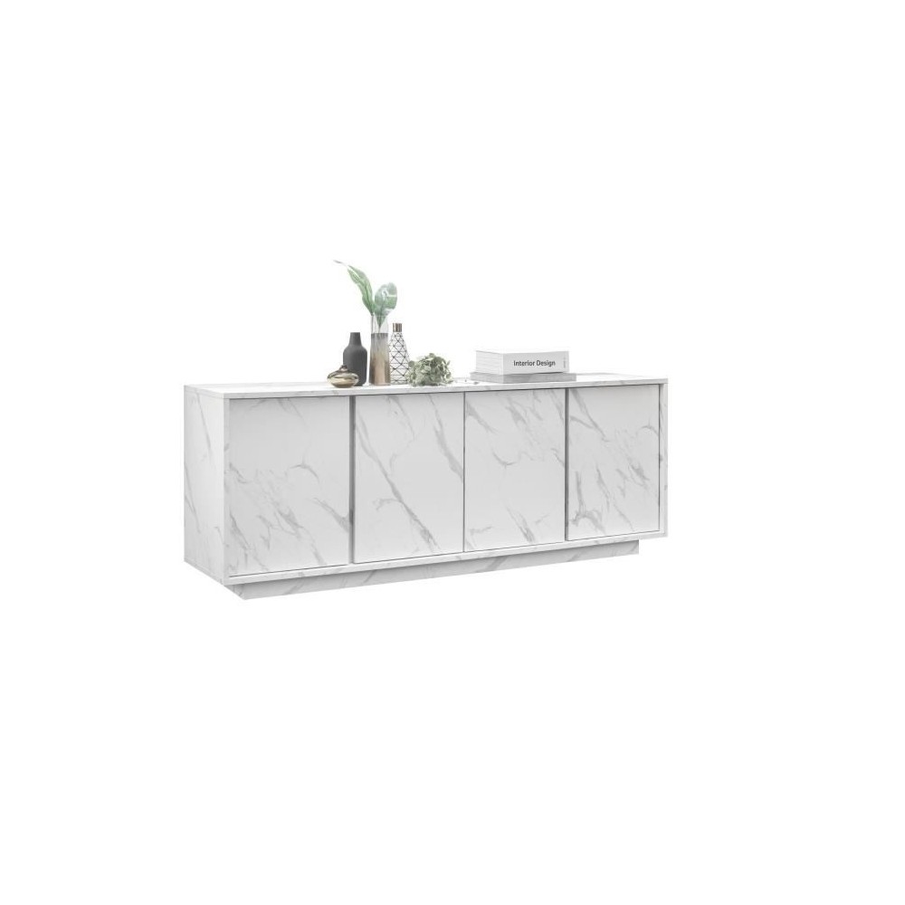 Buffet - Marbre blanc - Style chic - 4 portes - MARMO - L 180 x P 43 x