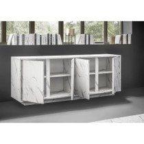 Buffet - Marbre blanc - Style chic - 4 portes - MARMO - L 180 x P 43 x