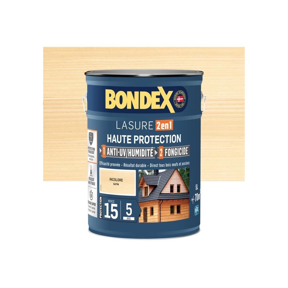 Lasure 2 en 1 Haute protection - Incolore satin - BONDEX - 5 L