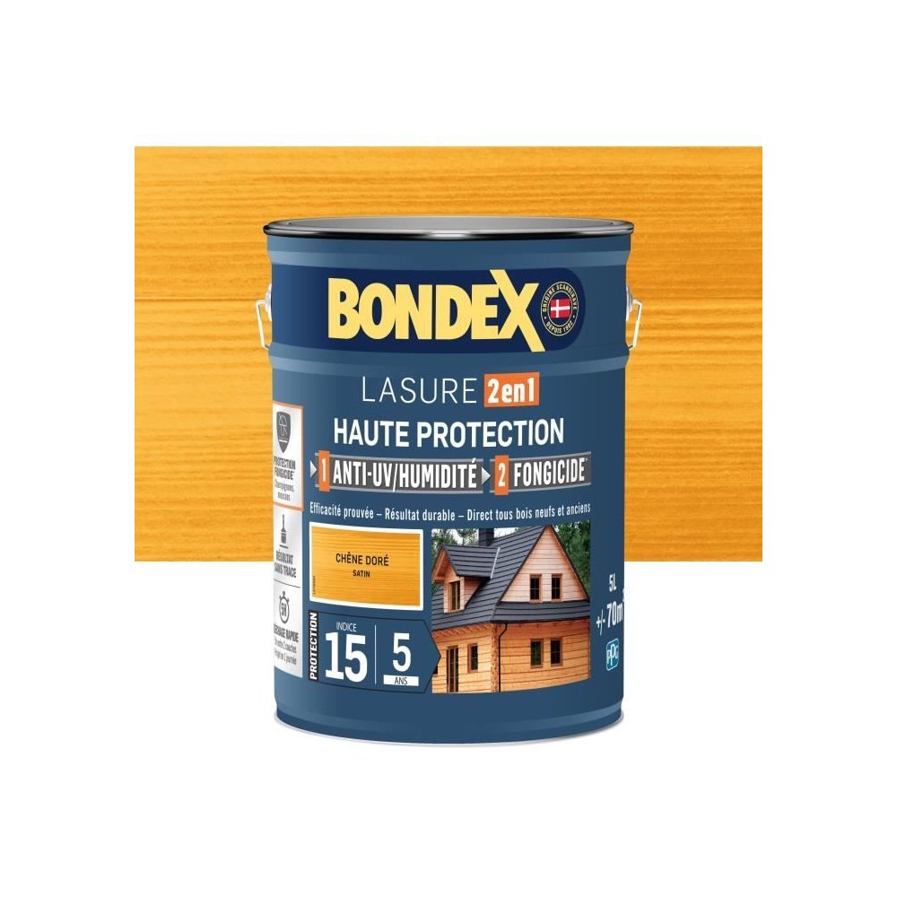 Lasure 2 en 1 Haute protection - Chene doré satin - BONDEX - 5 L