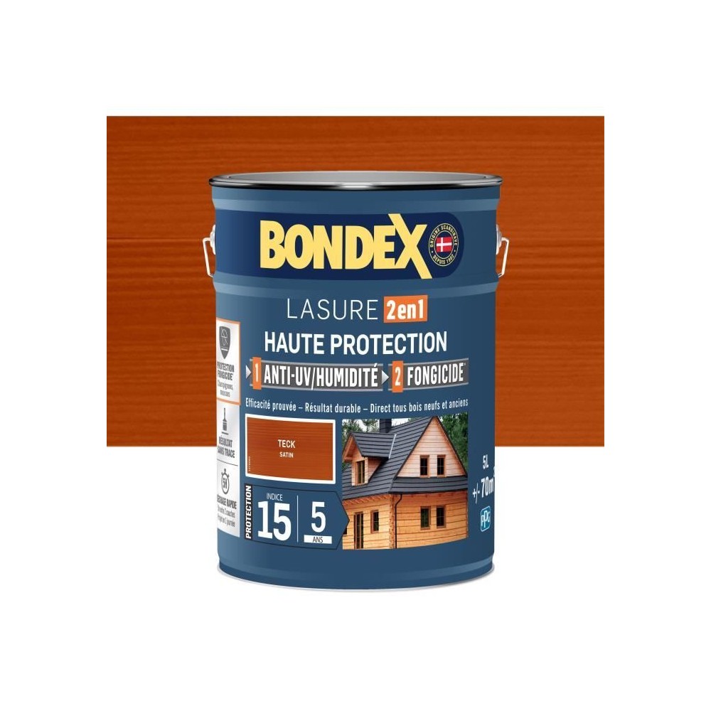 Lasure 2 en 1 Haute protection - Teck satin - BONDEX - 5 L