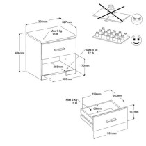 Chambre complete BOSTON : Lit adulte 140x190 + Commode + 2 Chevets - D