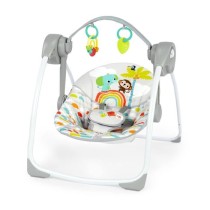 BRIGHT STARTS Balancelle bébé électrique compacte – Animaux, 6 vi