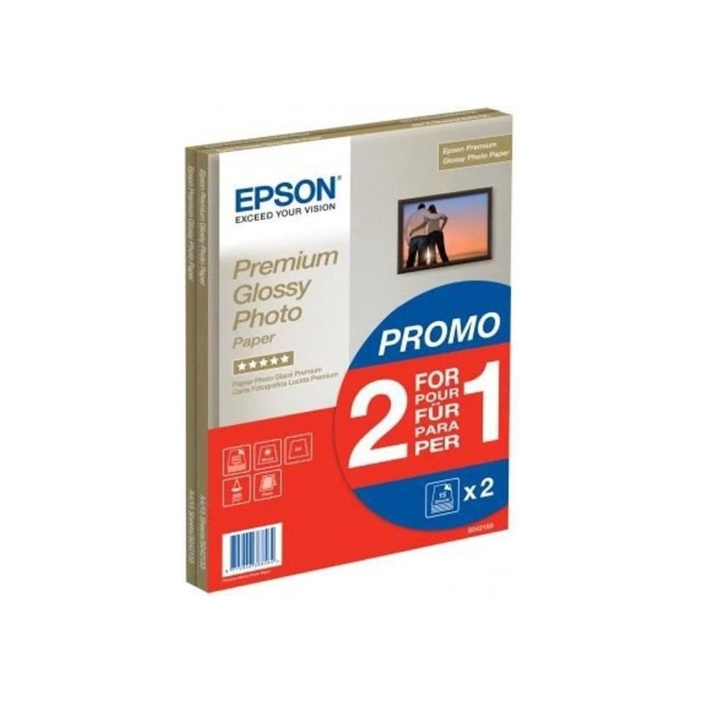 Papier photo brillant premium - EPSON - A4 - 255g/m2 - 2x15 feuilles