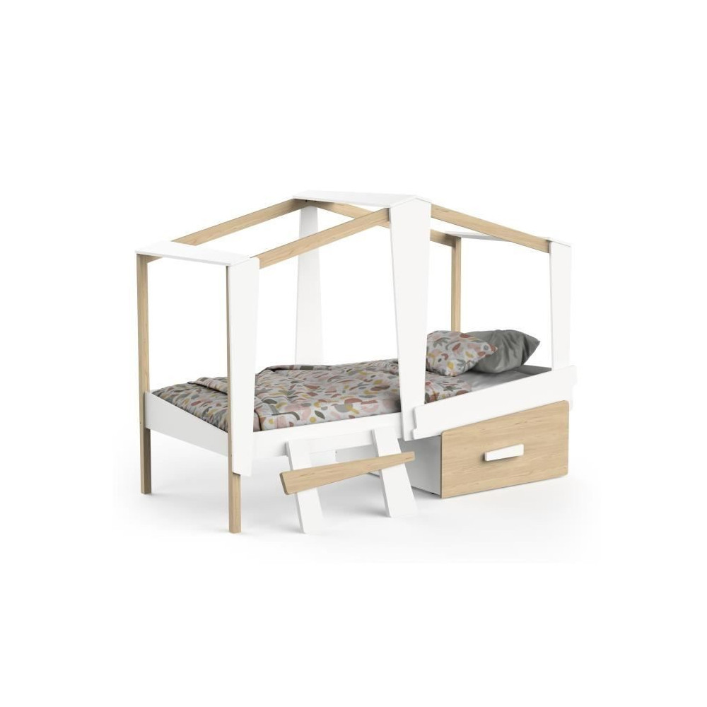 DEMEYERE Lit cabane enfant avec grand tiroir - 90 x 200 cm - Décor Bl