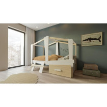 DEMEYERE Lit cabane enfant avec grand tiroir - 90 x 200 cm - Décor Bl