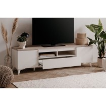 Meuble TV Bertrix 56A - Décor travertin / blanc - Panneaux de particu