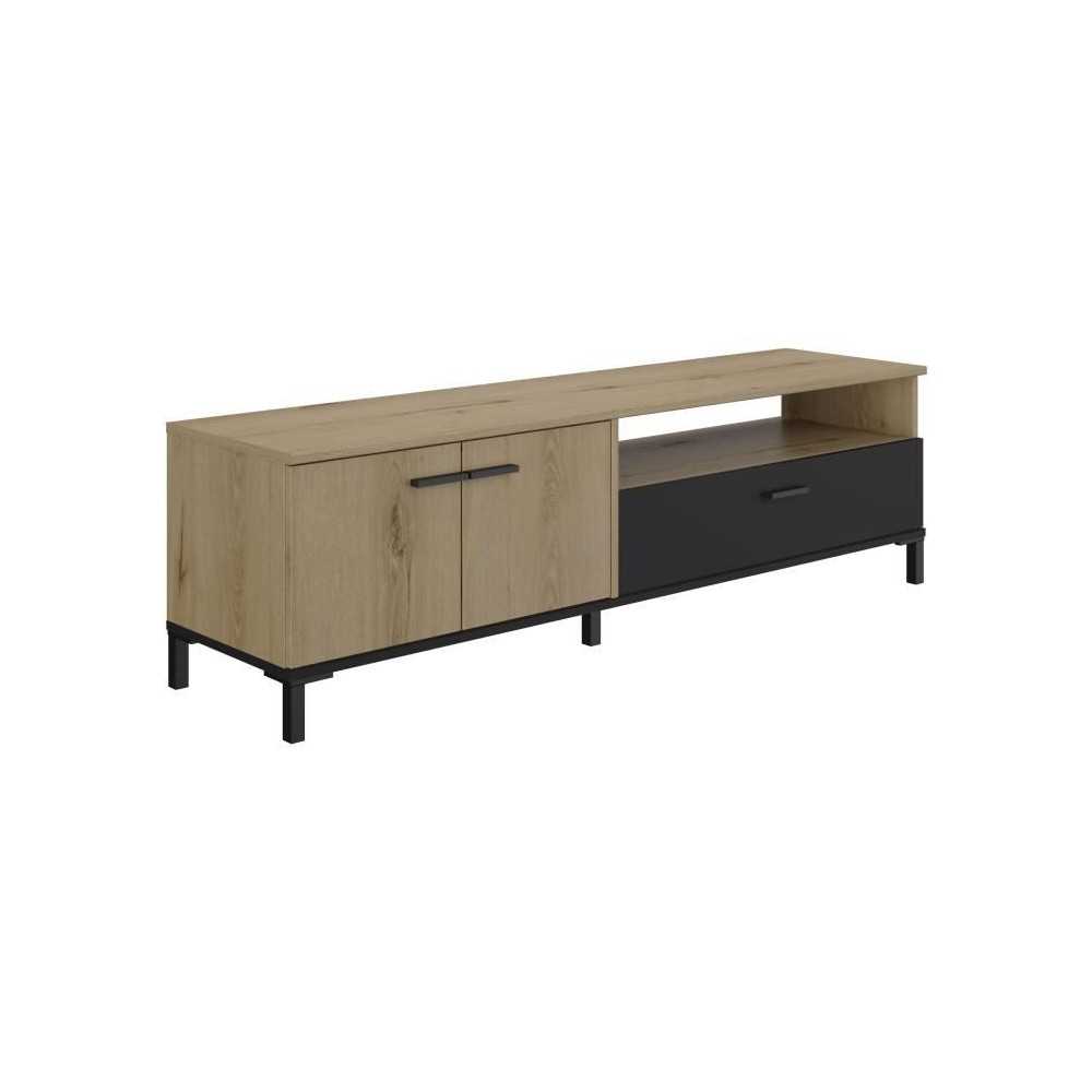 Banc TV - TRUST - Chene / Noir - 2 portes - 1 tiroir - 140 x 40 x 47 c