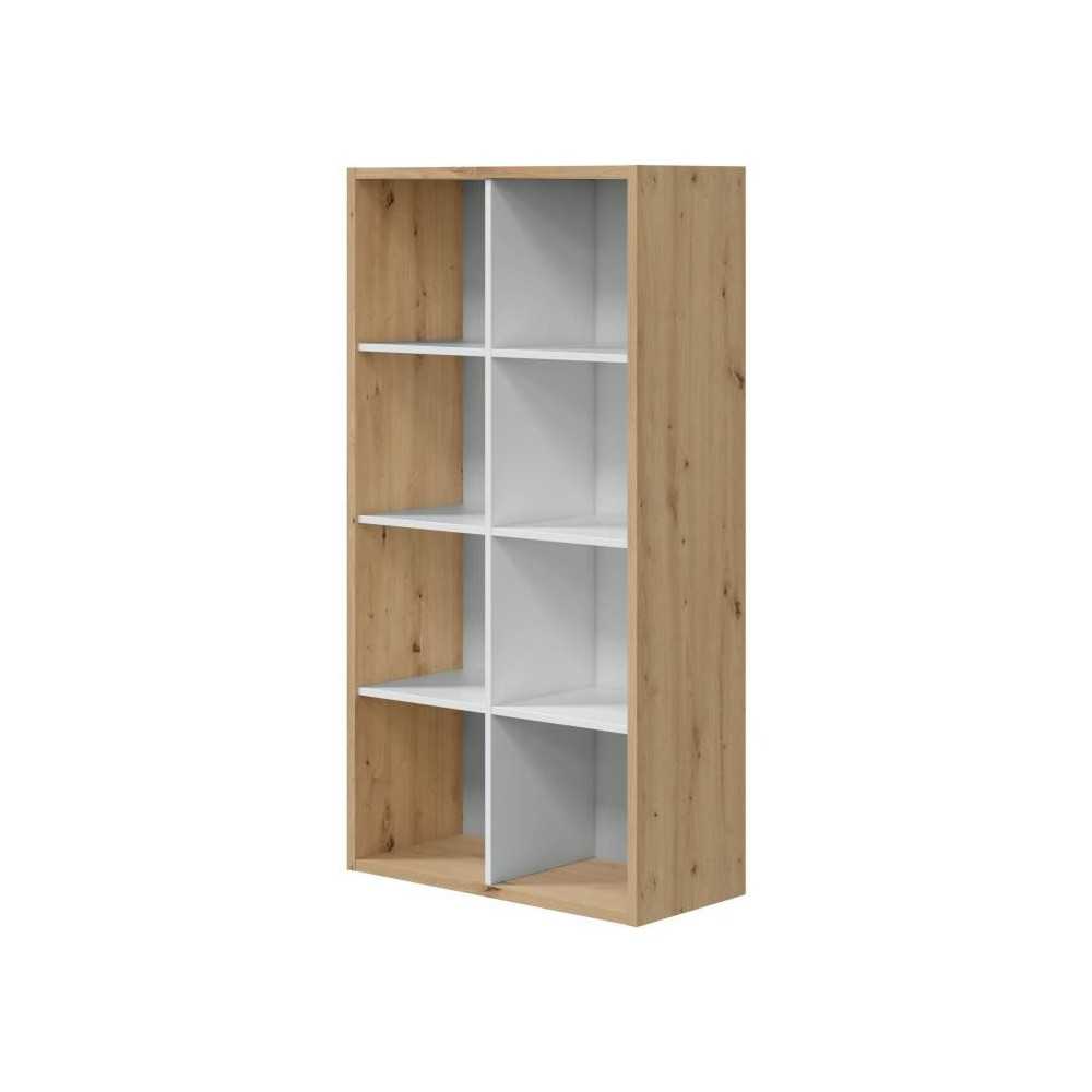 Bibliotheque étagere NOA - Blanc et chene - 8 cases - 137x71,5x33 cm