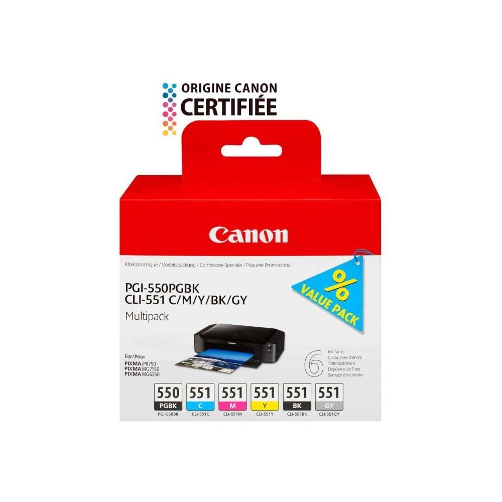 CANON Pack de 5 cartouches d'encre PGI-550 / CLI-551 Noir/Cyan/Magenta