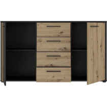 Buffet CARDIGAN 2 portes, 4 tiroirs - Décor chene artisan et noir - L