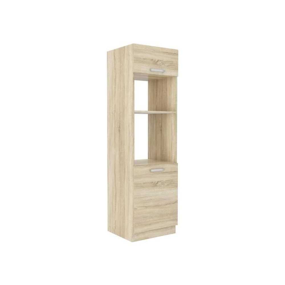 Meuble colonne four 2 portes battantes - Décor chene sonoma - L 60 x P 57 x H 210 cm - LASSEN