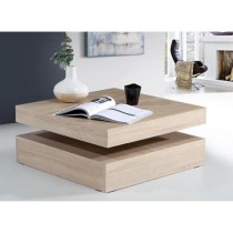 Table basse plateau rotatif - Carré - Chene - 78 x 78 x 36 cm - COFFE