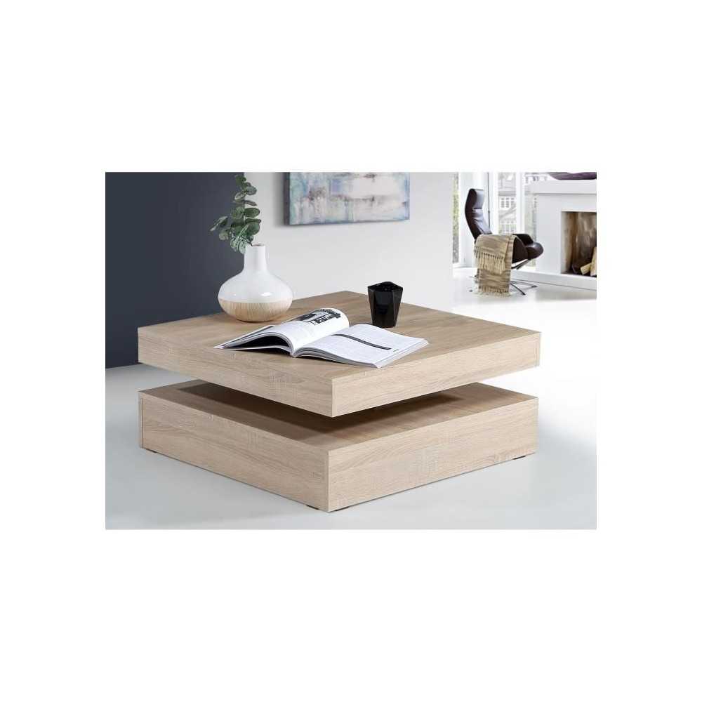 Table basse plateau rotatif - Carré - Chene - 78 x 78 x 36 cm - COFFE