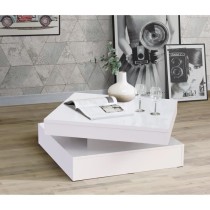 Table basse plateau rotatif - Carré Blanc brillant - 78 x 78 x 36 cm