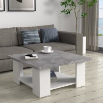 Table basse PILVI - Blanc et béton clair - Contemporain - L 67 x P 67