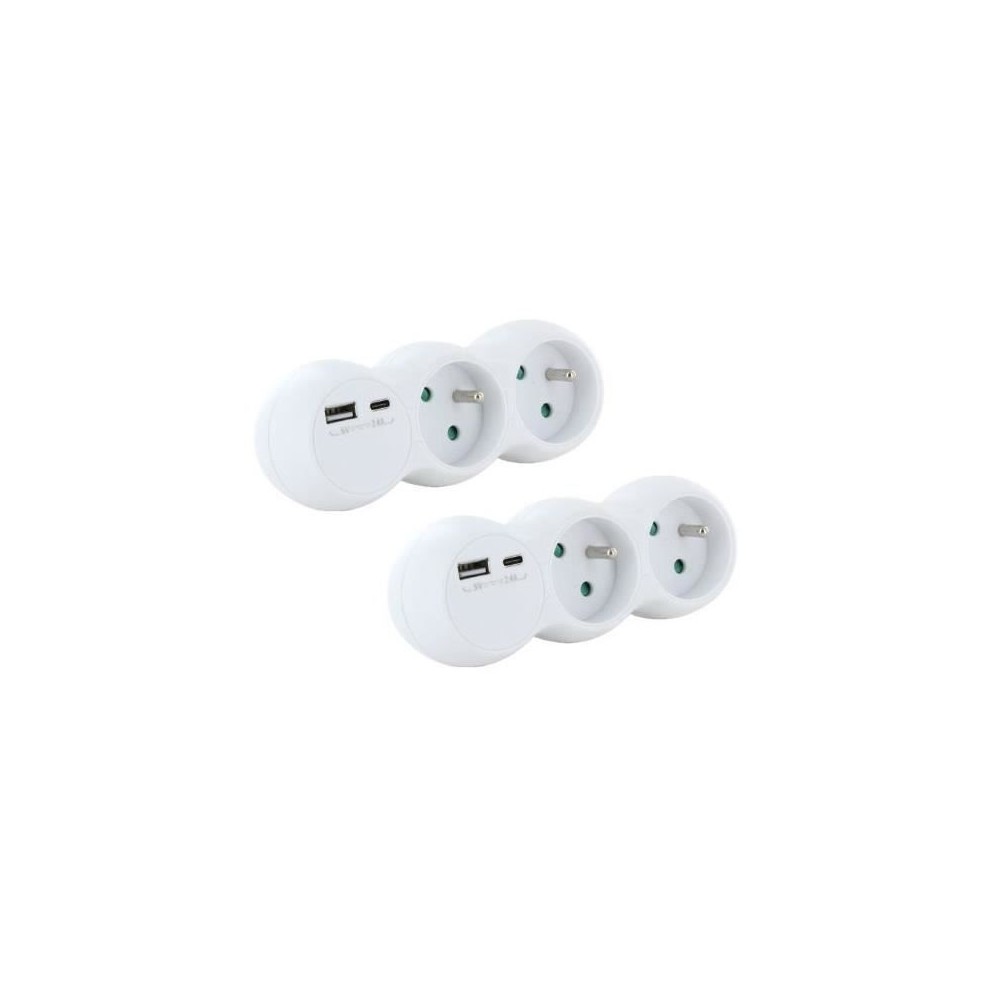 Lot 2 domino CHACON - 47002 - 2x16A avec USB-A +USB-C - Blanc (FR)