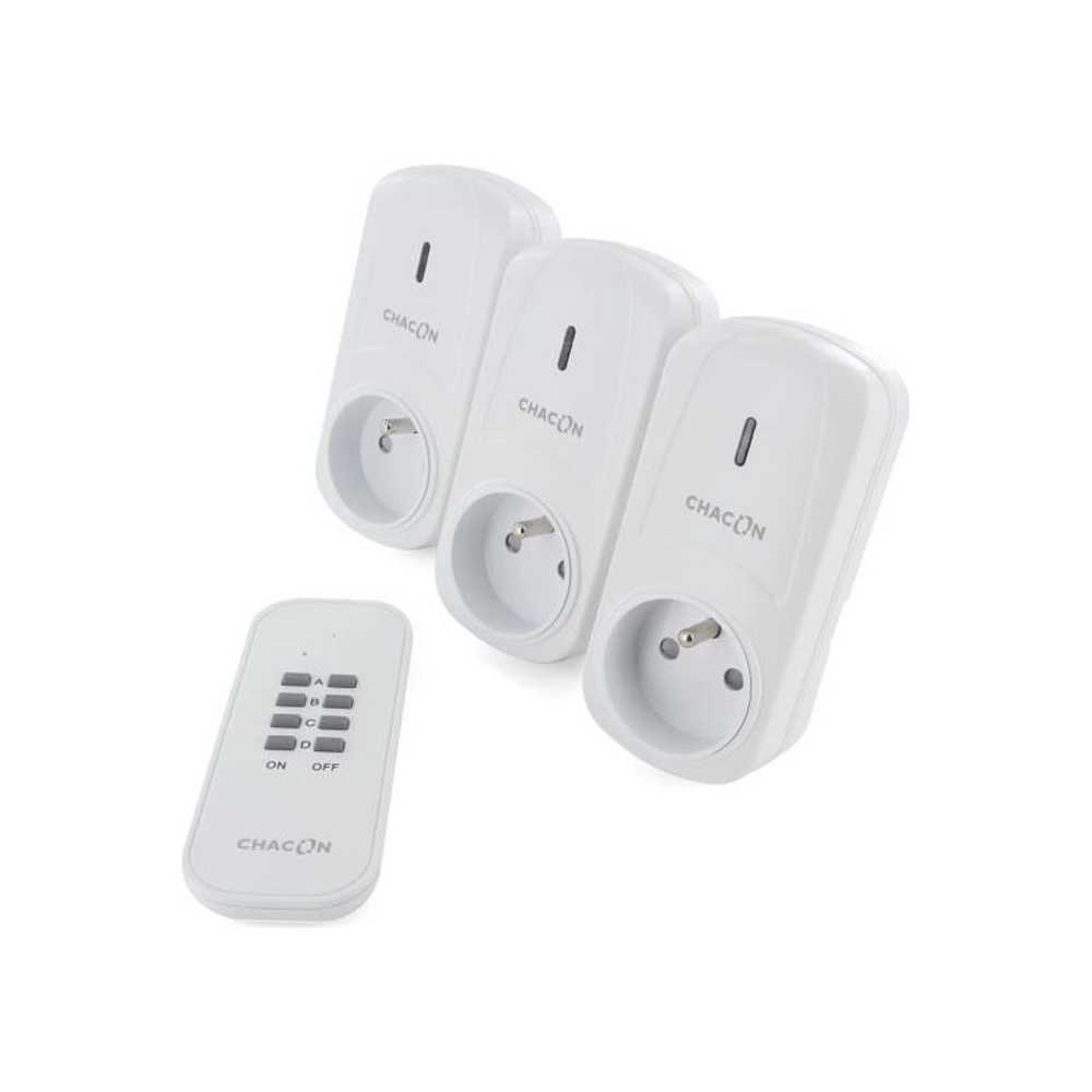 CHACON Set de 3 prises On/Off+ Télécommande 2000W - FR