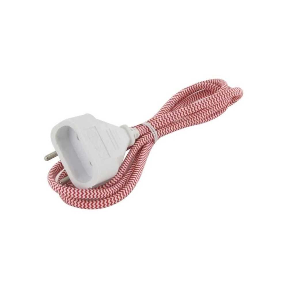 Chacon Rallonge textile rouge/blanc 6A - 1,5m -Fiche blanche