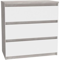 Commode CHELSEA 3 Tiroirs - Couleur blanc/béton clair - L 77,2 x P 42