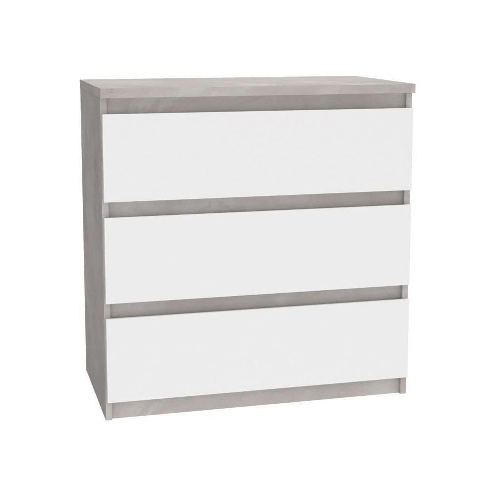 Commode CHELSEA 3 Tiroirs - Couleur blanc/béton clair - L 77,2 x P 42