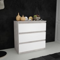 Commode CHELSEA 3 Tiroirs - Couleur blanc/béton clair - L 77,2 x P 42