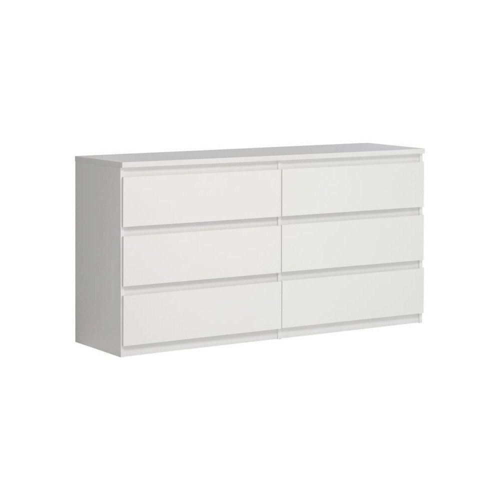 Commode CHELSEA 6 Tiroirs - Couleur blanc mat - L 154 x P 42,2 x H 79,