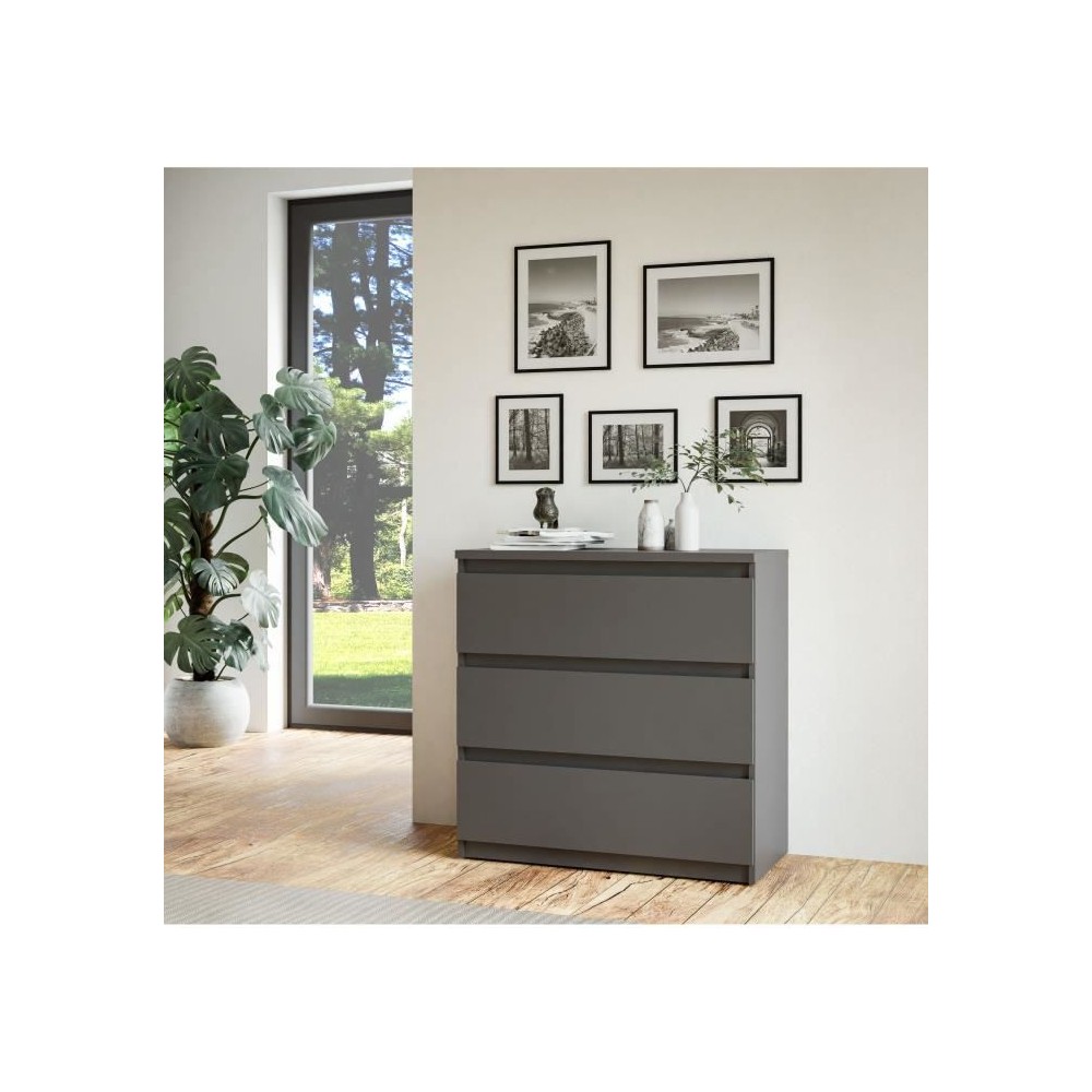 Commode - CHELSEA - 3 tiroirs - Anthracite - 77,2 x 42,2 x 79,9 cm