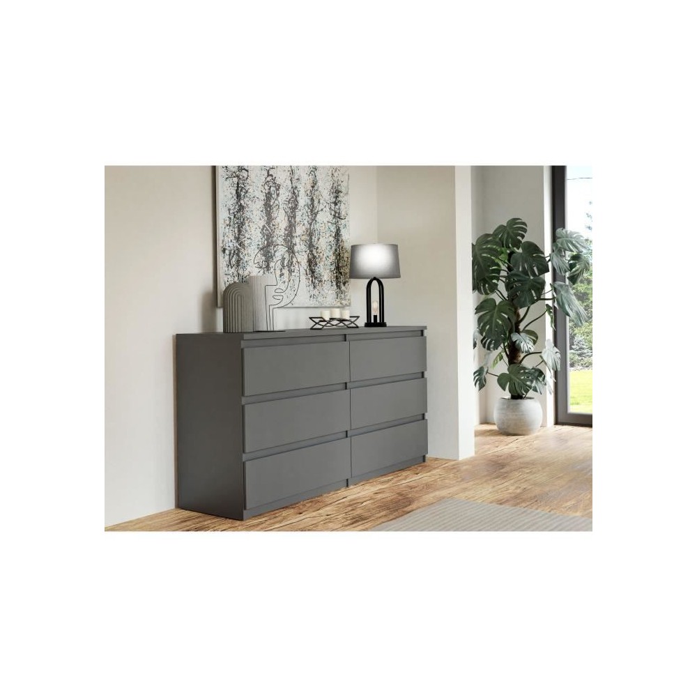 Commode - CHELSEA - 6 tiroirs - Anthracite - 154 x 42,2 x 79,9 cm