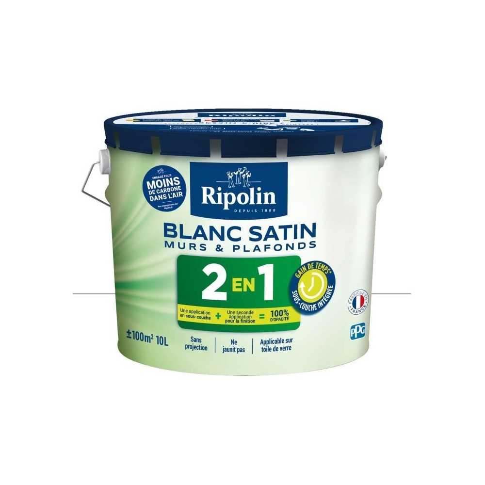 RIPOLIN Peinture blanche pour murs et plafonds avec sous-couche intégré - Blanc satin - 10 L