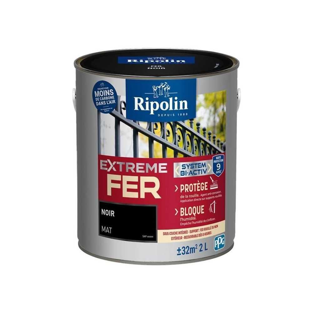 Peinture fer - RIPOLIN - 395991 - Noir - Mat - 2 L