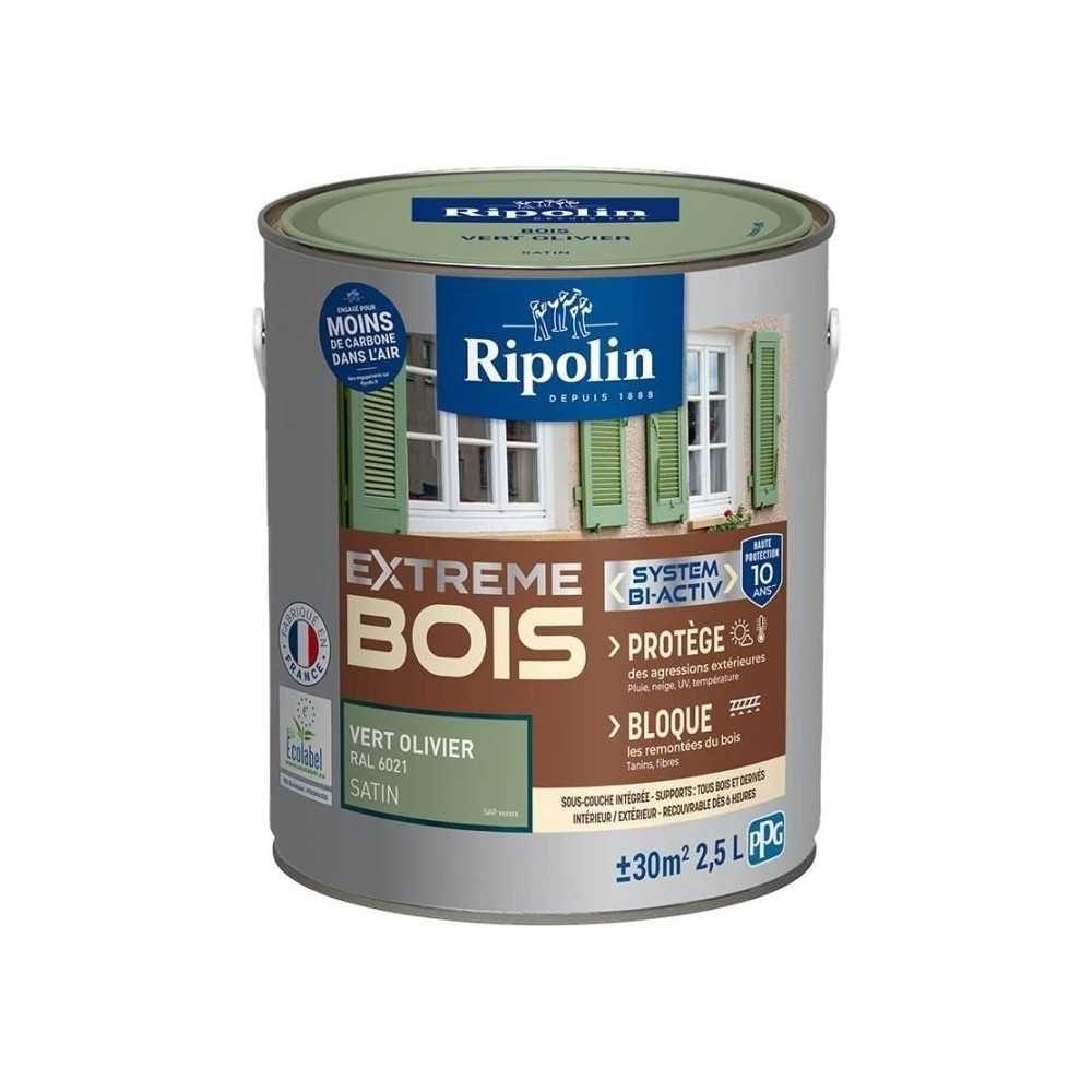 RIPOLIN Peinture pour bois intérieur et extérieur - Vert olivier Ral 6021 satin - 2,5 L