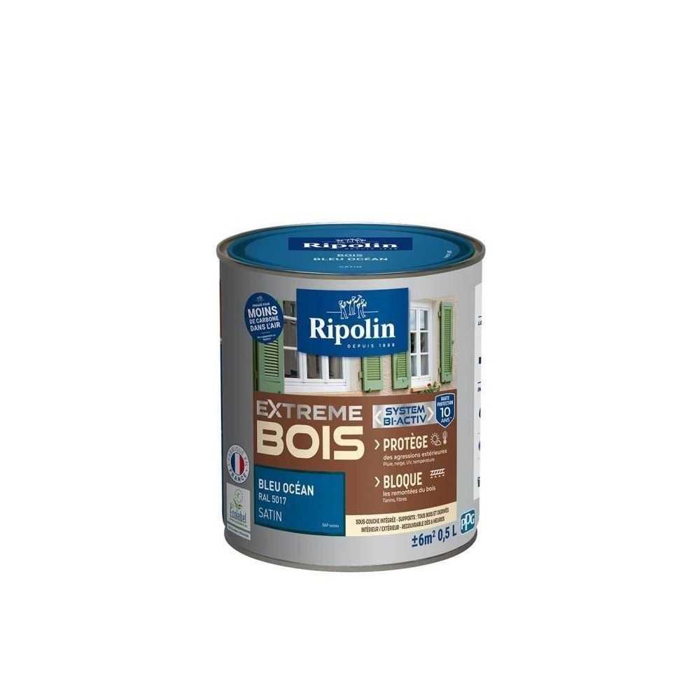 RIPOLIN Peinture Bois Satin Haute Protection 10 ans qui Protege et Magnifie vos Bois - Bleu océan