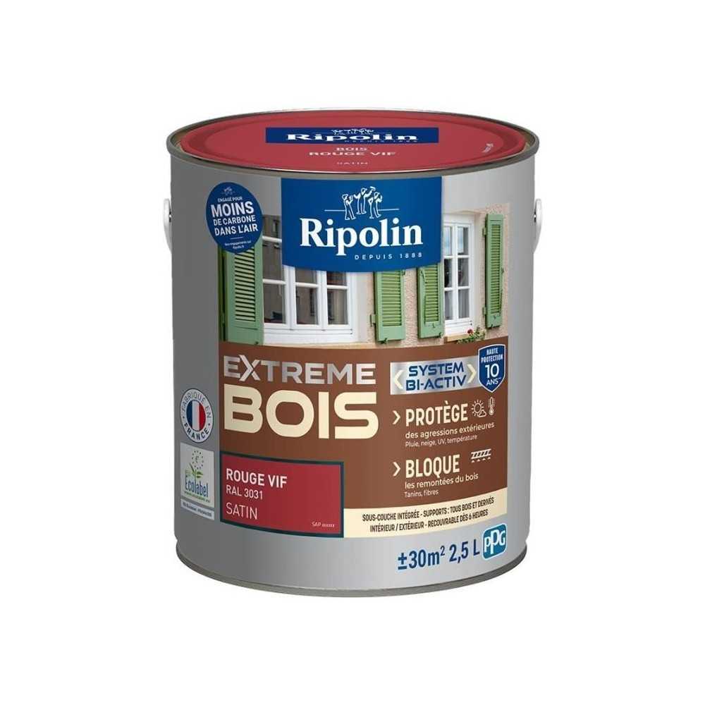 RIPOLIN PROTECTION EXTREME BOIS ROUGE VIF RAL 30 SATIN 2,5 L