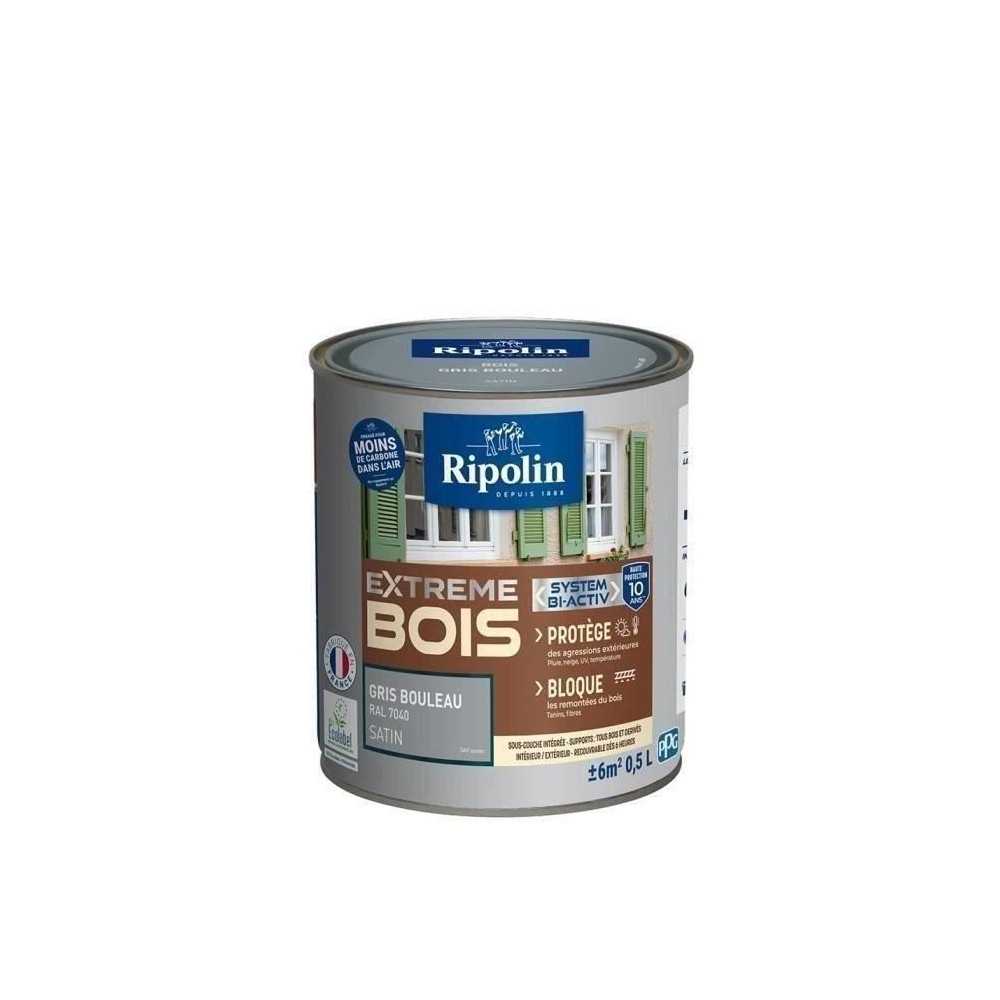 RIPOLIN Peinture Bois Satin Haute Protection 10 ans qui Protege et Magnifie vos Bois - Gris bouleau