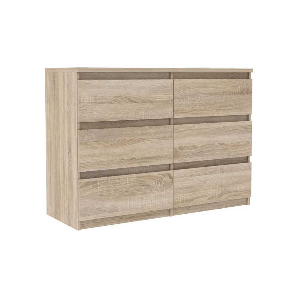 Commode CHELSEA 6 tiroirs - L 110 x P 42 x H 80 - Décor chene sonoma