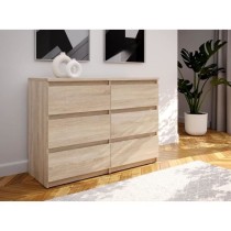 Commode CHELSEA 6 tiroirs - L 110 x P 42 x H 80 - Décor chene sonoma