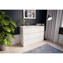 Commode CHELSEA 6 tiroirs - L 110 x P 42 x H 80 - Décor blanc mat