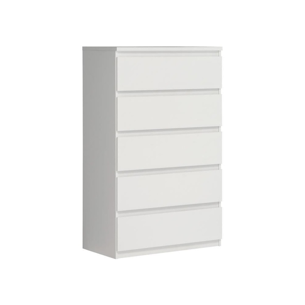 Commode CHELSEA 5 tiroirs - 77,2 cm - Décor blanc mat