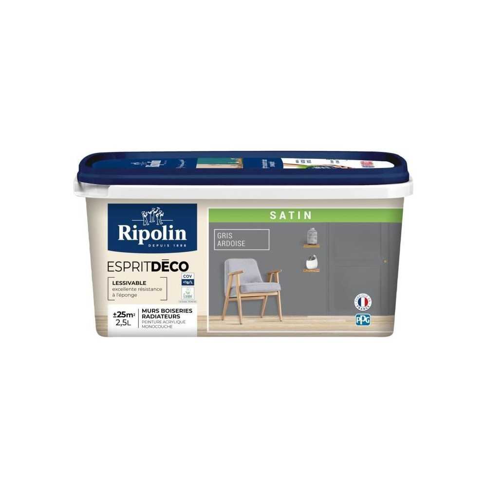 RIPOLIN Peinture Couleur Satin Ultra Couvrante pour Cuisine, Chambre, Salon, Salle, Entrée, Couloir - Gris ardoise