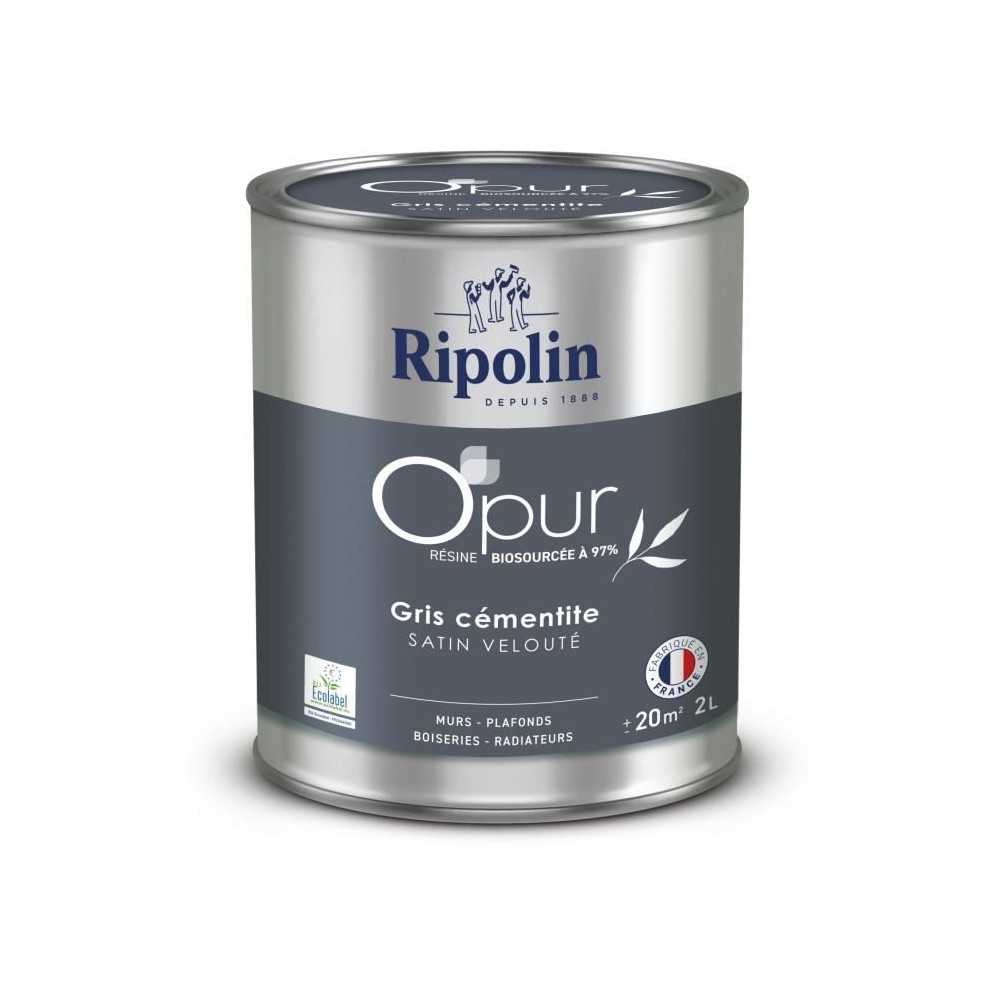 Peinture O'PUR murs, boiseries & radiateurs - RIPOLIN - 472185 - Gris cementite - Satin veloute - 2 L